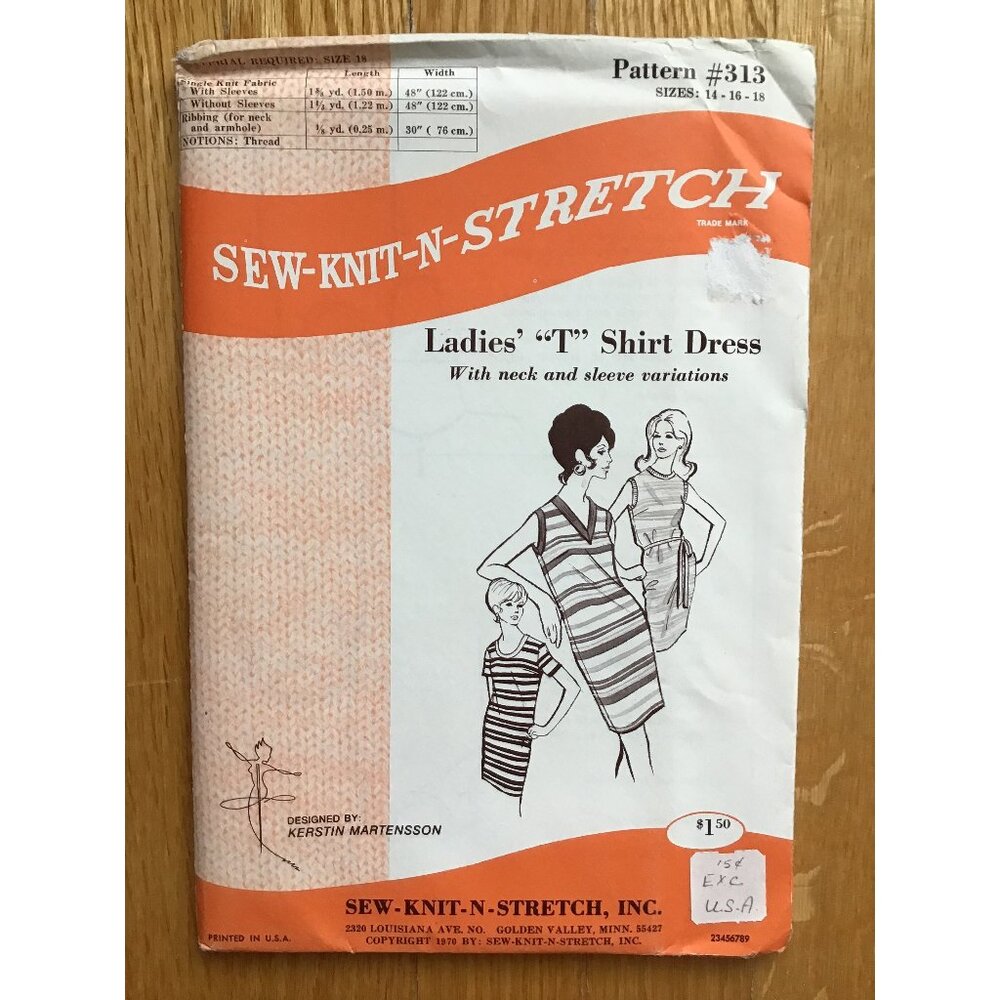 Ladies T Shirt Dress Pattern Sew Knit N Stretch 313 UNCUT Size 14 16 18